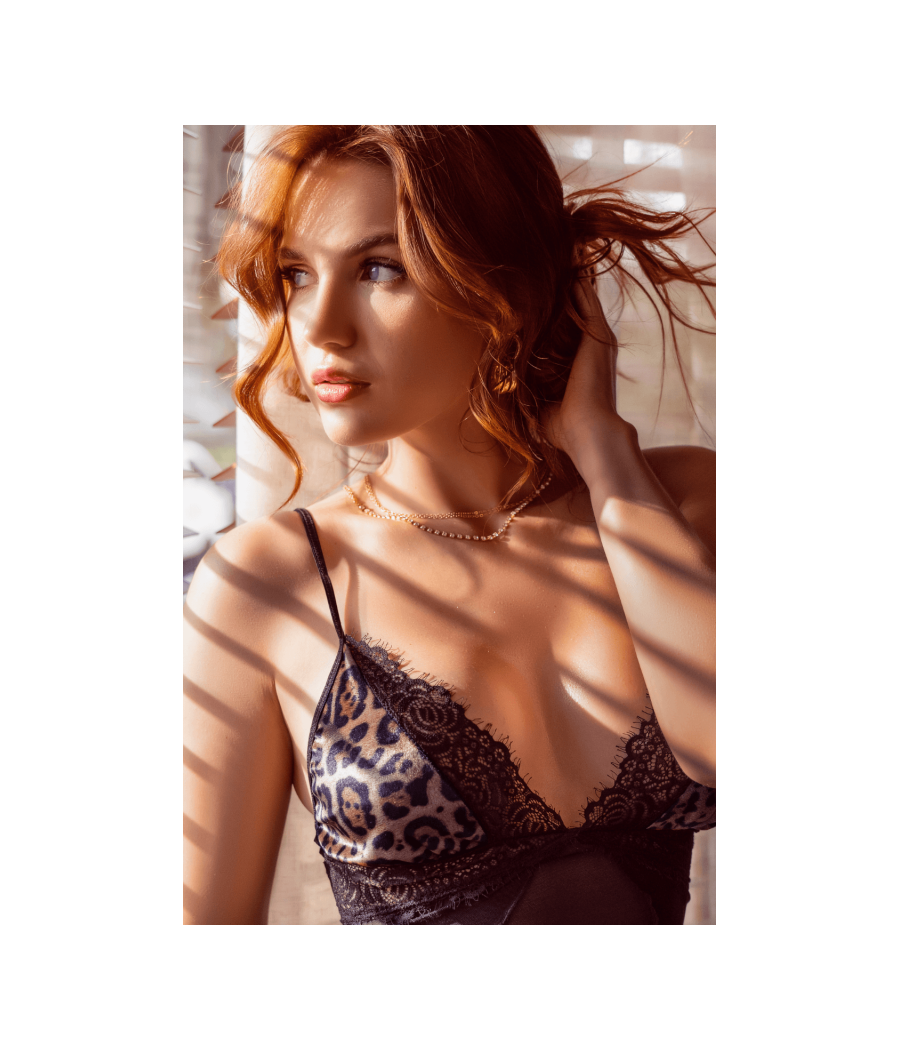 Babydoll noir en maille transparente avec dentelle imprimé animal – Mapalé