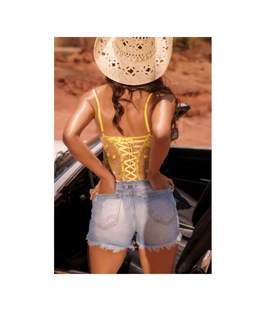 Body string jaune brodé 