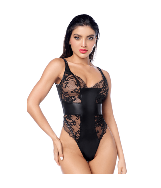 Body sexy noir dentelle  similicuir 