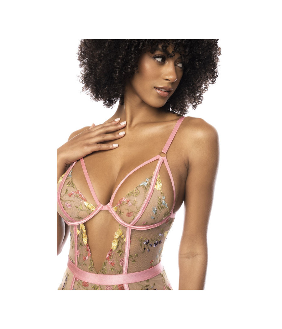 Body guépière avec dentelle brodée florale Sydney, porte jarretelles réglables et détachables 