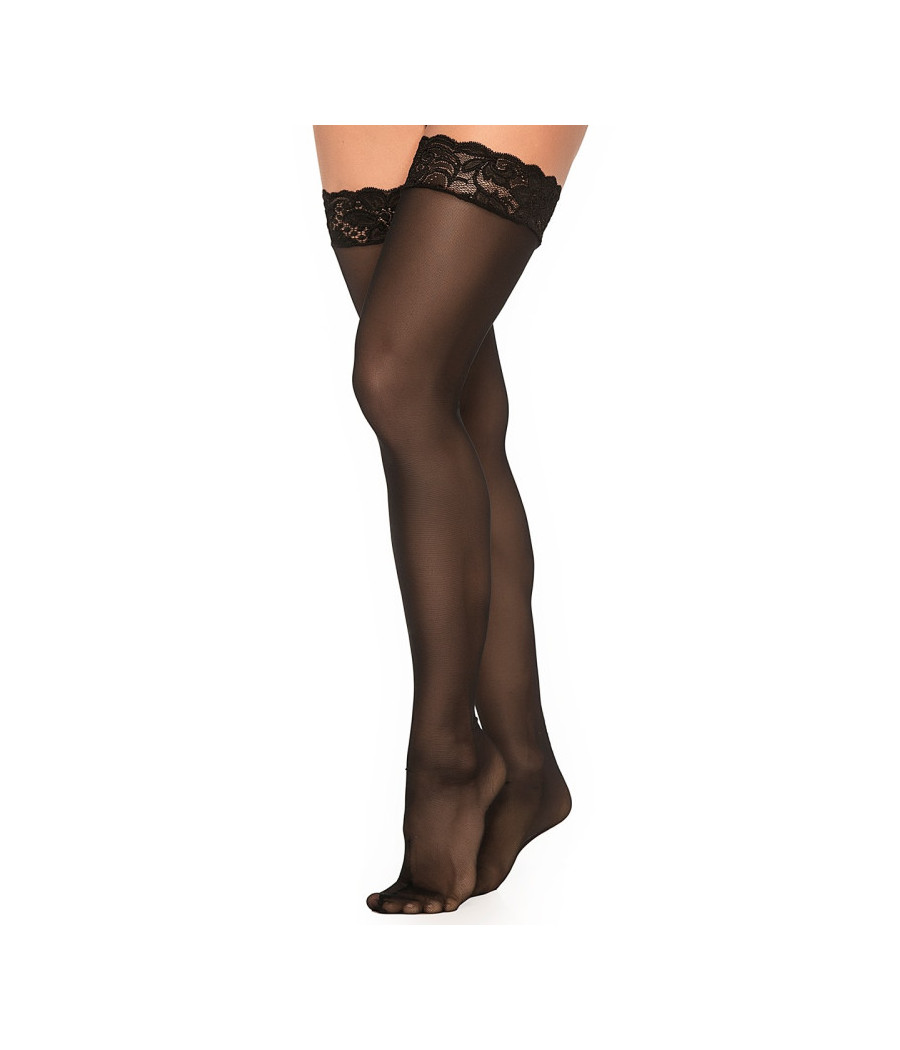 Bas nylon noirs autofixants jarretières dentelle 