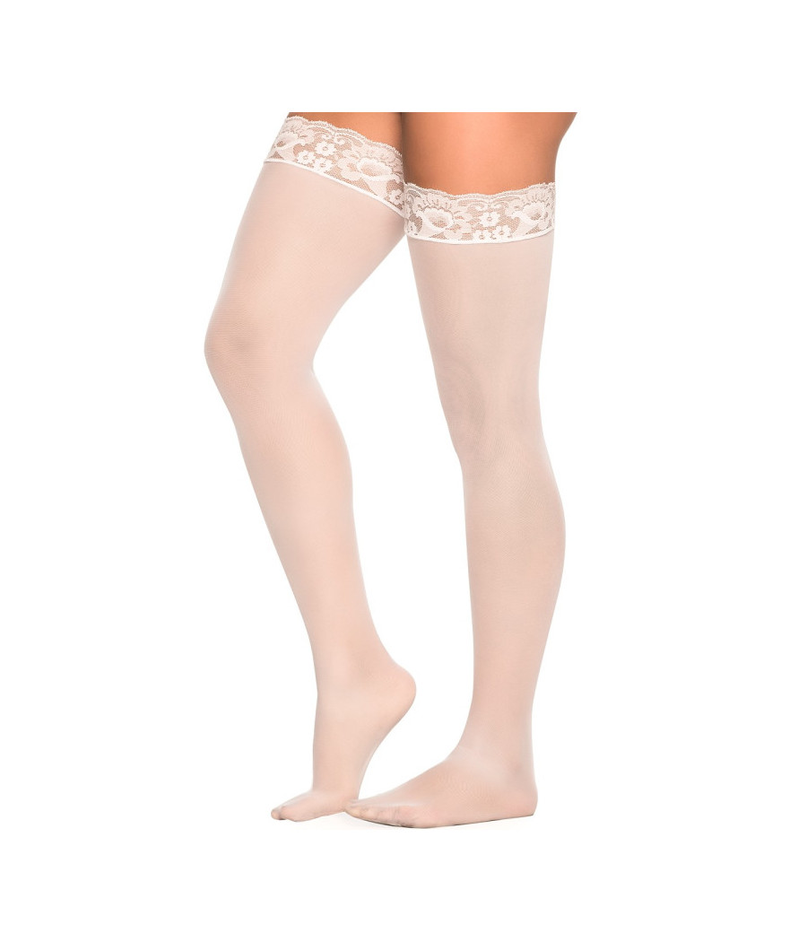 Bas nylon blancs autofixants jarretières dentelle 