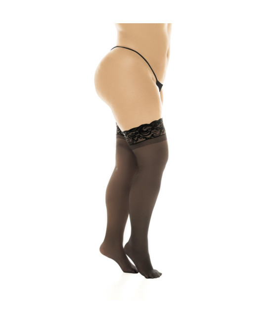 Bas en nylon sexy noir, grande taille, autofixant 