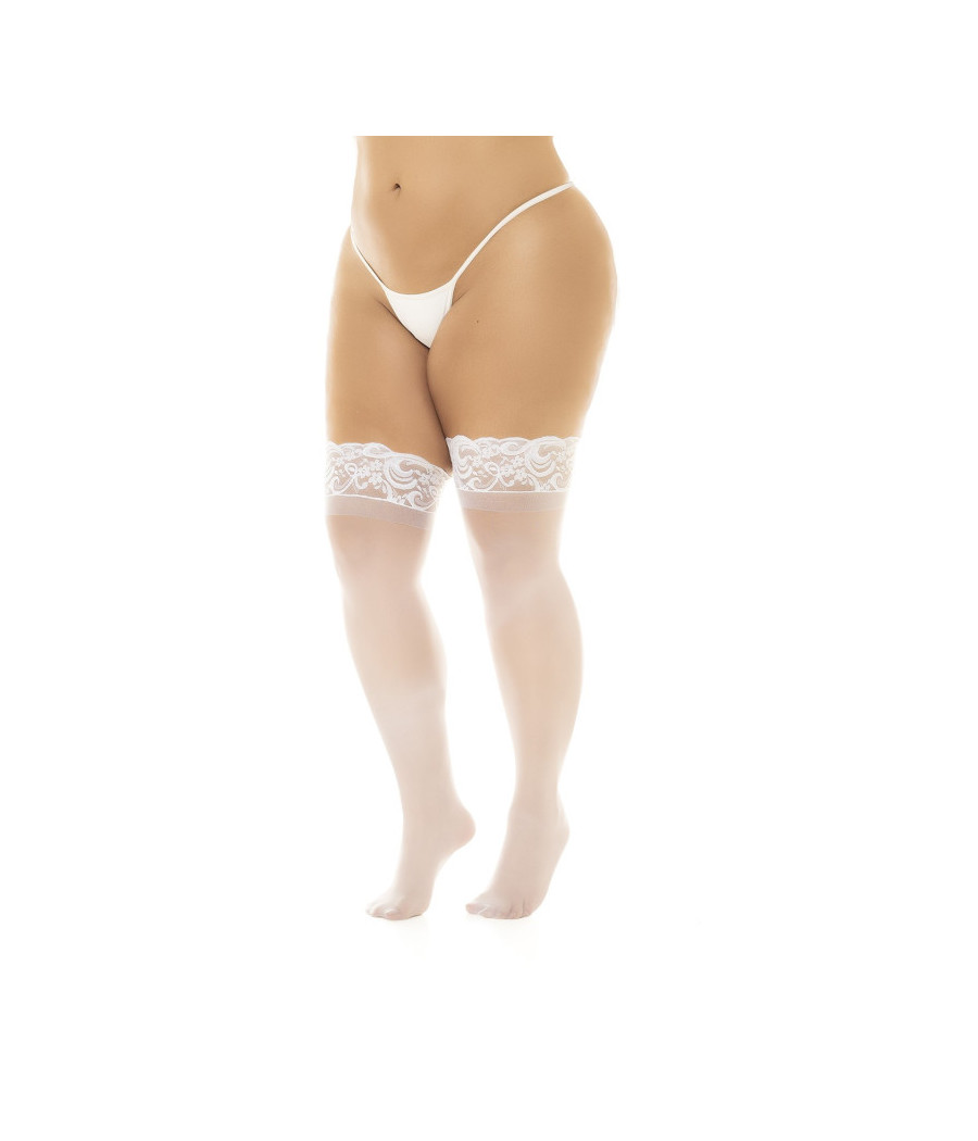 Bas en nylon sexy blanc, grande taille, autofixant 