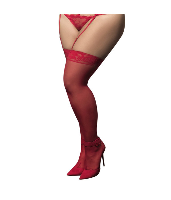 Bas nylon rouges autofixants, grande taille, jarretières dentelle 