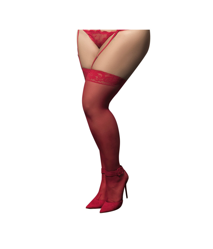 Bas nylon rouges autofixants, grande taille, jarretières dentelle 
