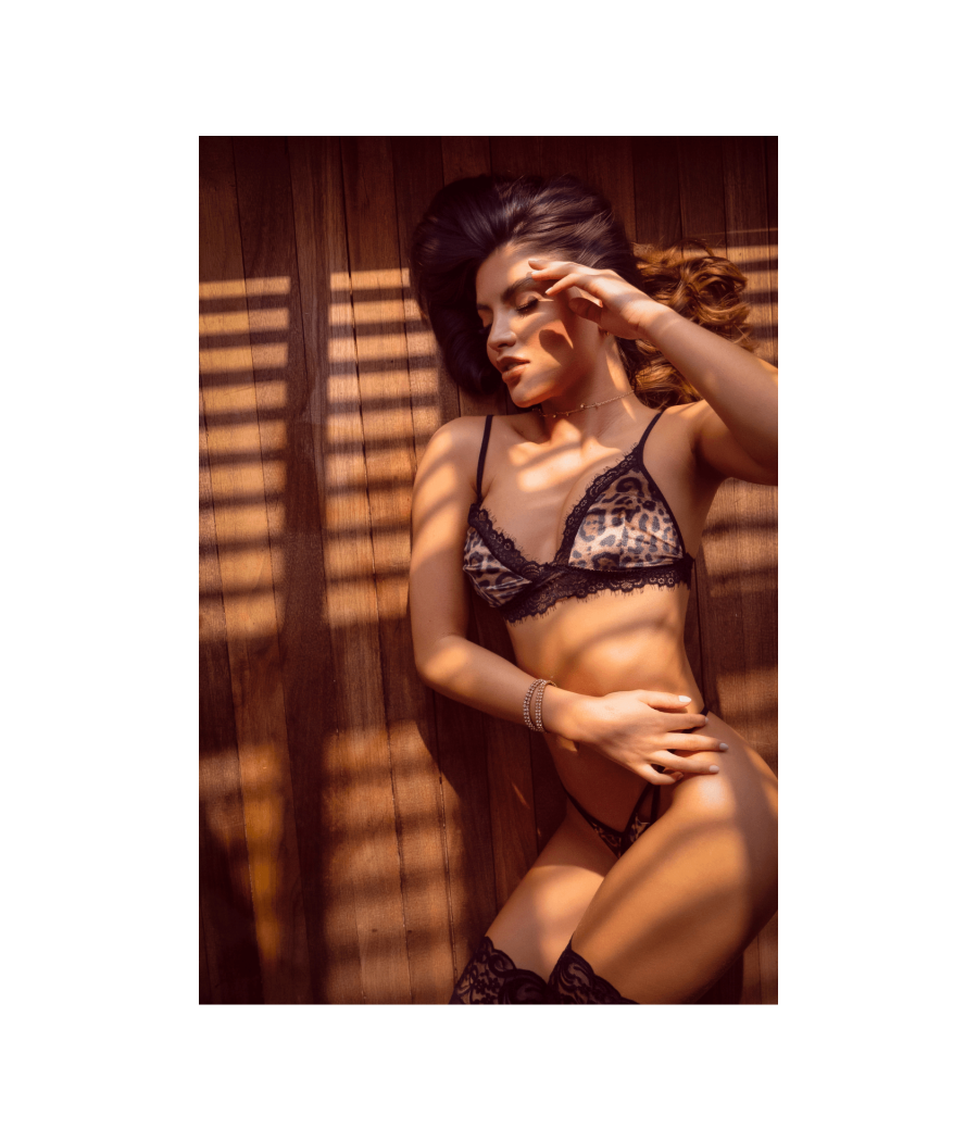Ensemble lingerie léopard en dentelle effet velours – Mapalé