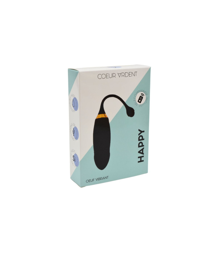 HAPPY, Un Œuf vibrant long USB avec télécommande, dans un silicone médical doux et lisse