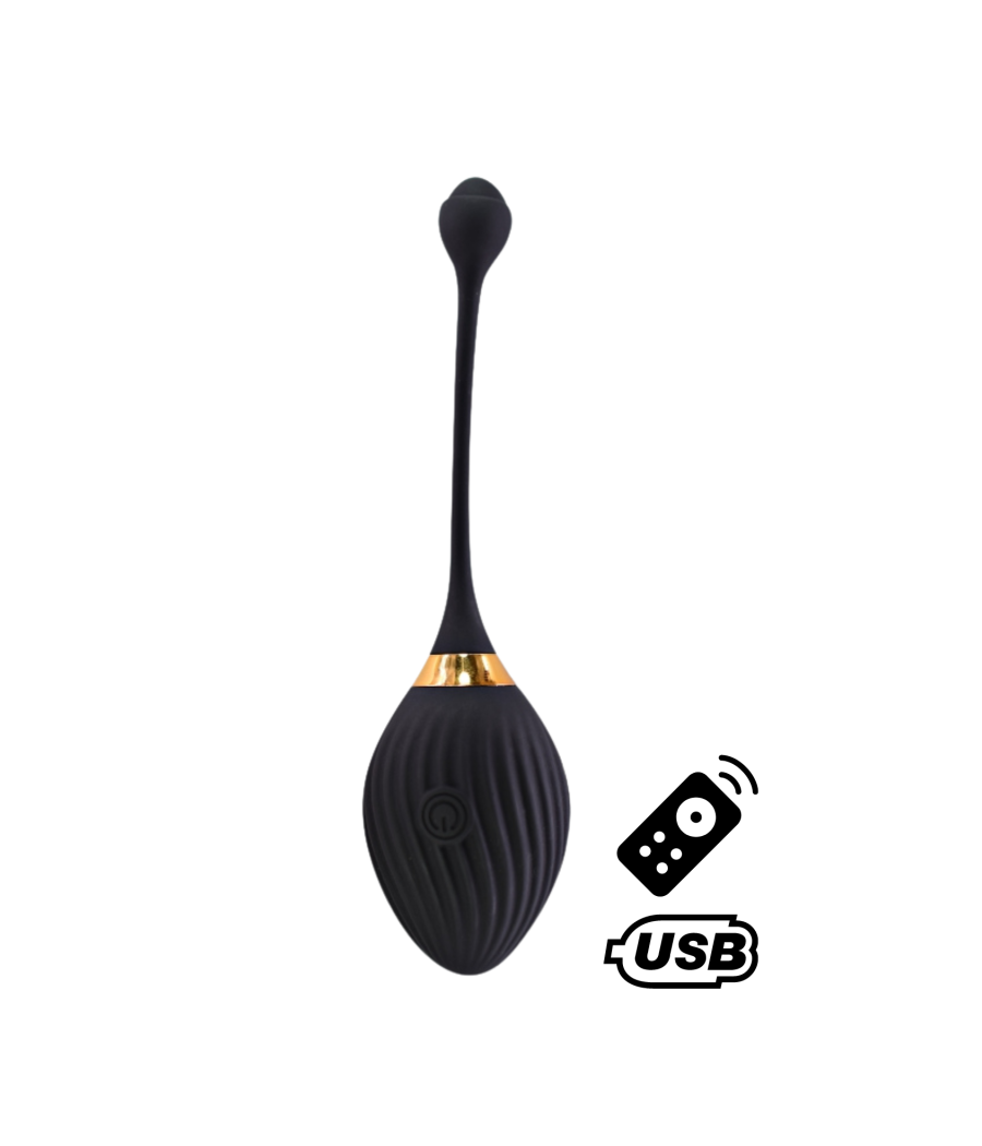 WAVE, Un Œuf vibrant noir USB avec télécommande, dans un silicone médical doux et lisse