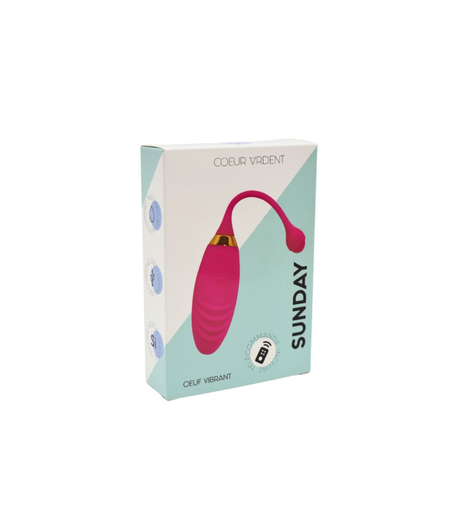 SUNDAY, Un Œuf vibrant USB avec télécommande, dans un silicone médical doux et rainuré 