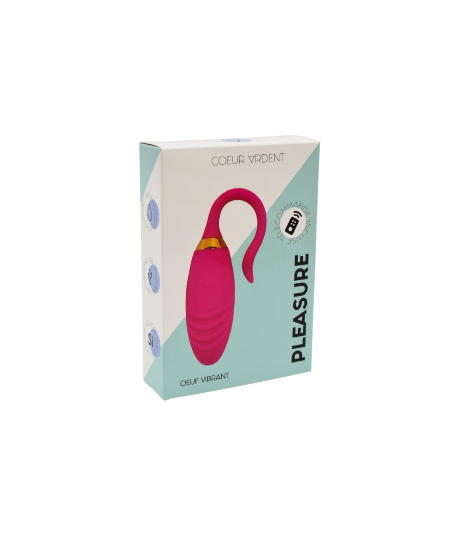 PLEASURE, Un Œuf vibrant USB avec télécommande, dans un silicone médical doux et rainuré 