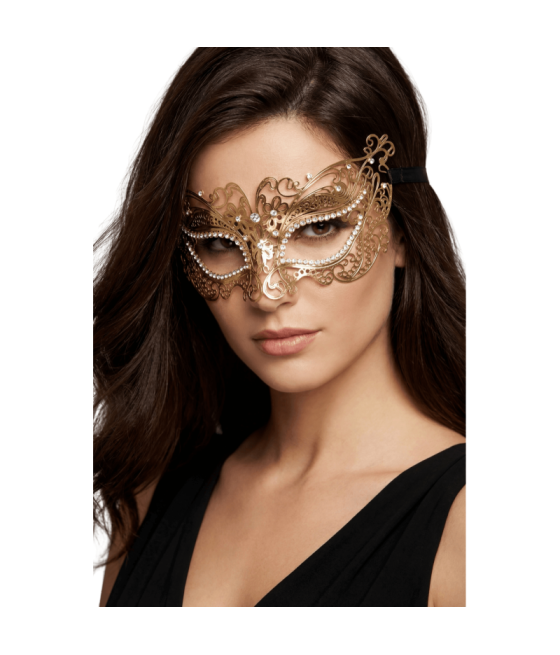 Masque vénitien Alba rigide doré avec strass