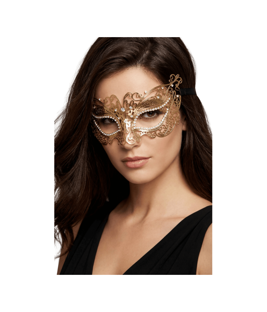 Masque vénitien Alba rigide doré avec strass