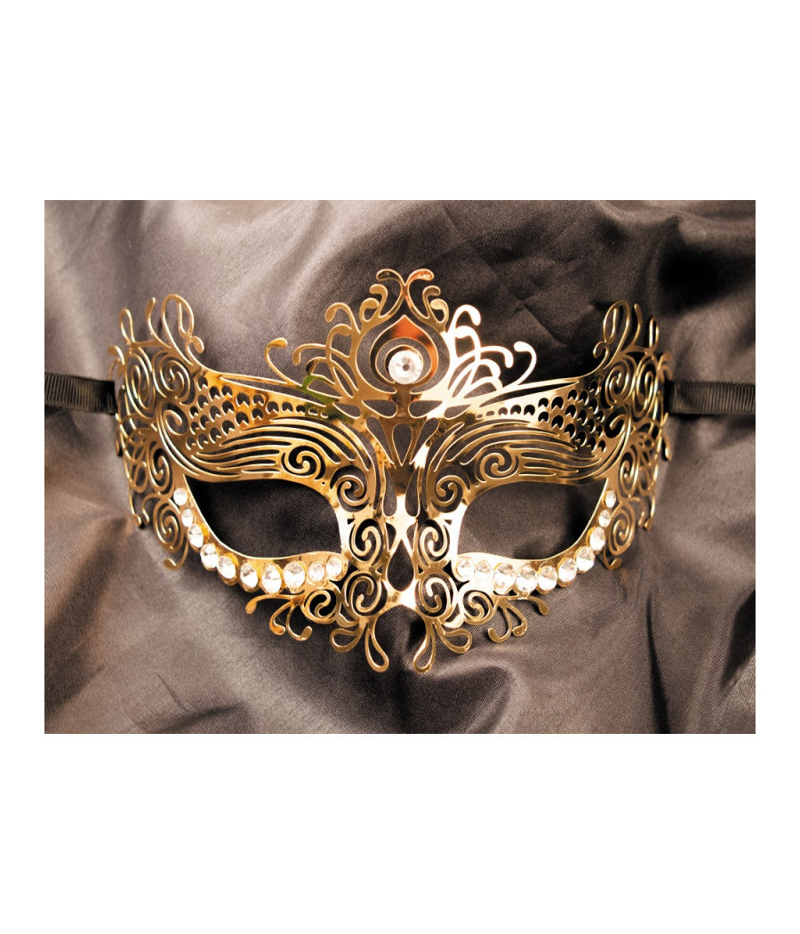 Masque vénitien Ornella rigide doré avec strass