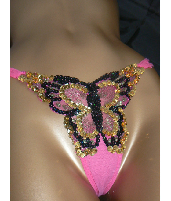 String papillon double brides décoré de paillette et perle 