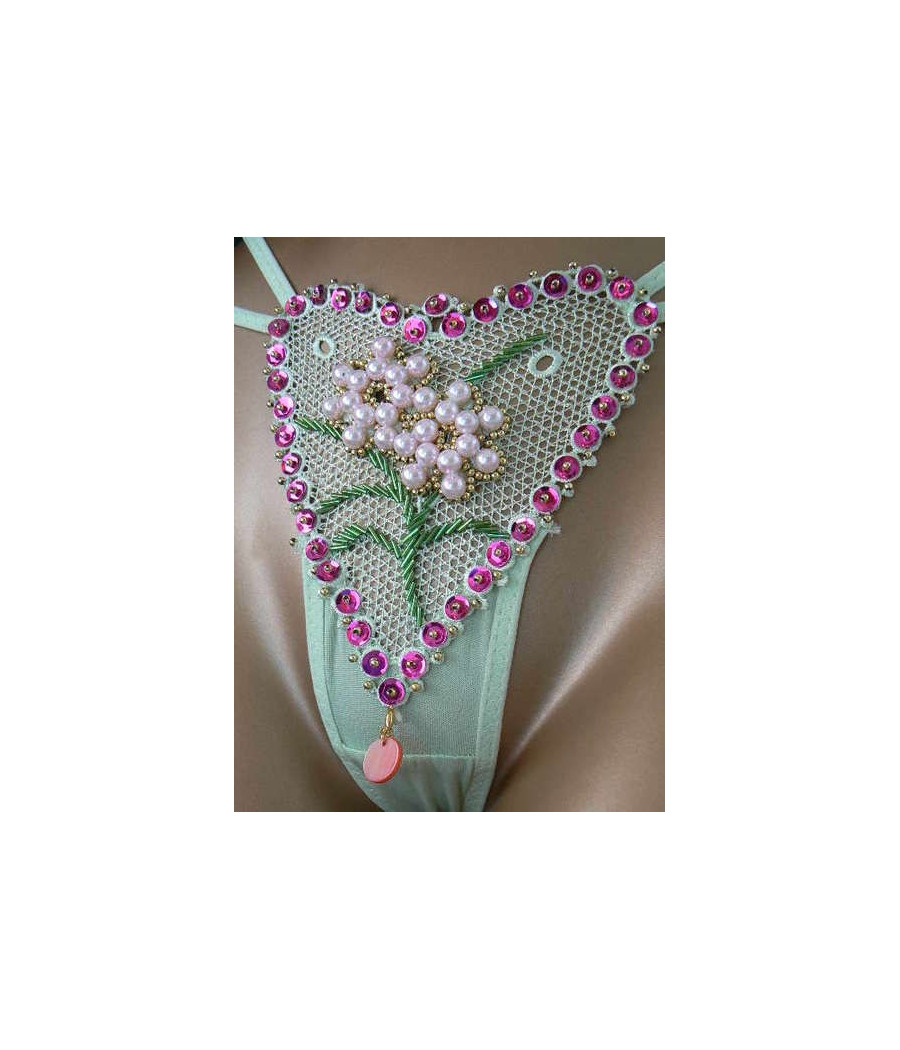 String guipure en forme de coeur décoré de paillette et perle 