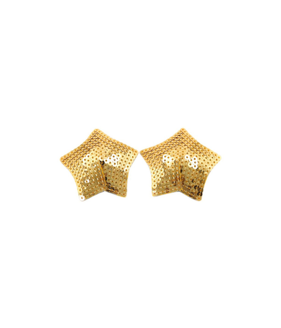 Paire de cache tétons adhésifs étoile pailletée sequin doré 
