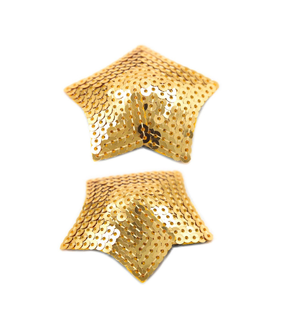 Paire de cache tétons adhésifs étoile pailletée sequin doré 