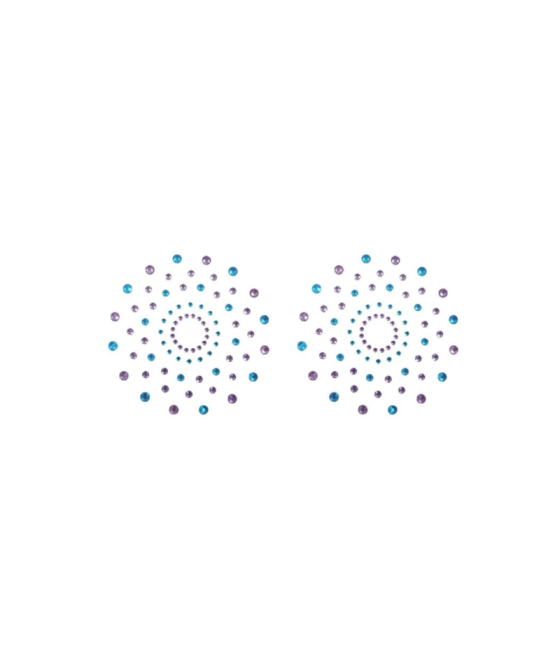 Paire de cache tétons adhésifs strass bleu et violet 