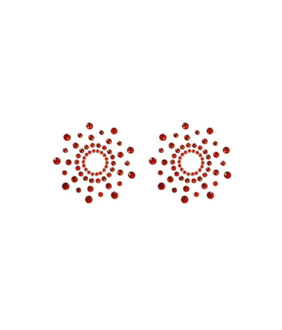 Paire de cache tétons adhésifs strass rouge 