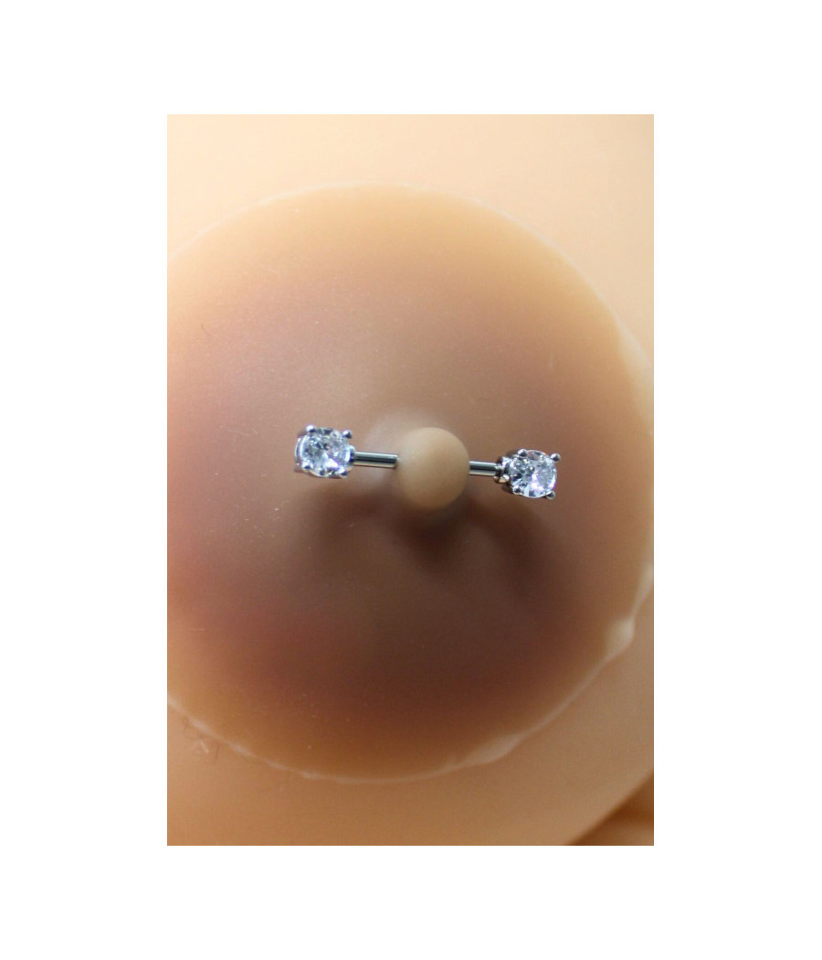Paire de cache-tétons piercing barre faux diamant peau métisse 