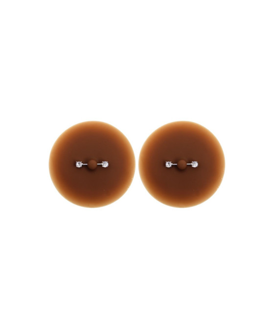 Paire de cache-tétons piercing barre faux diamant peau foncée 