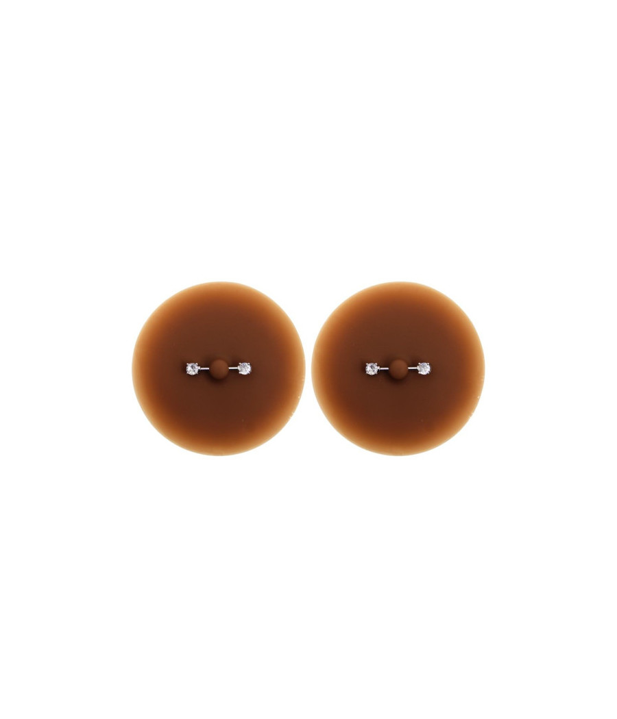 Paire de cache-tétons piercing barre faux diamant peau foncée 