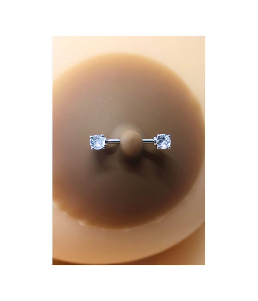 Paire de cache-tétons piercing barre faux diamant peau foncée 
