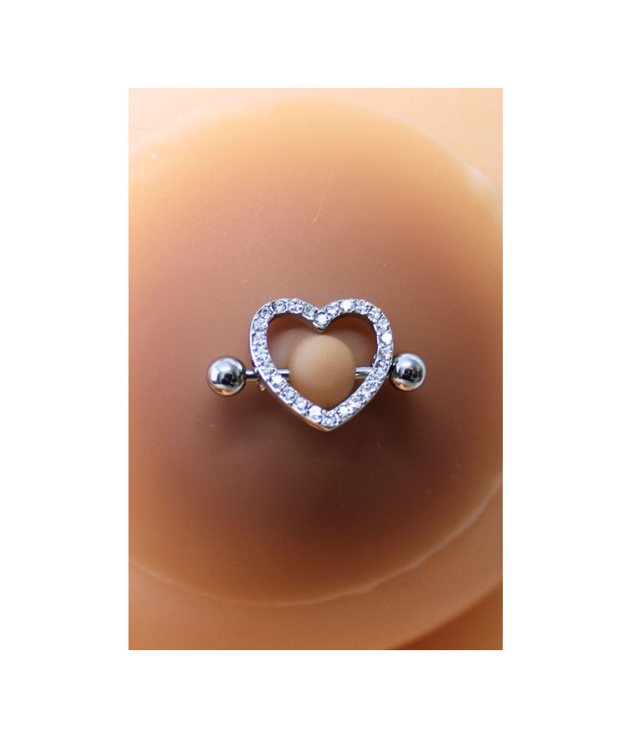 Paire de cache-tétons piercing barre coeur faux diamant peau métisse 
