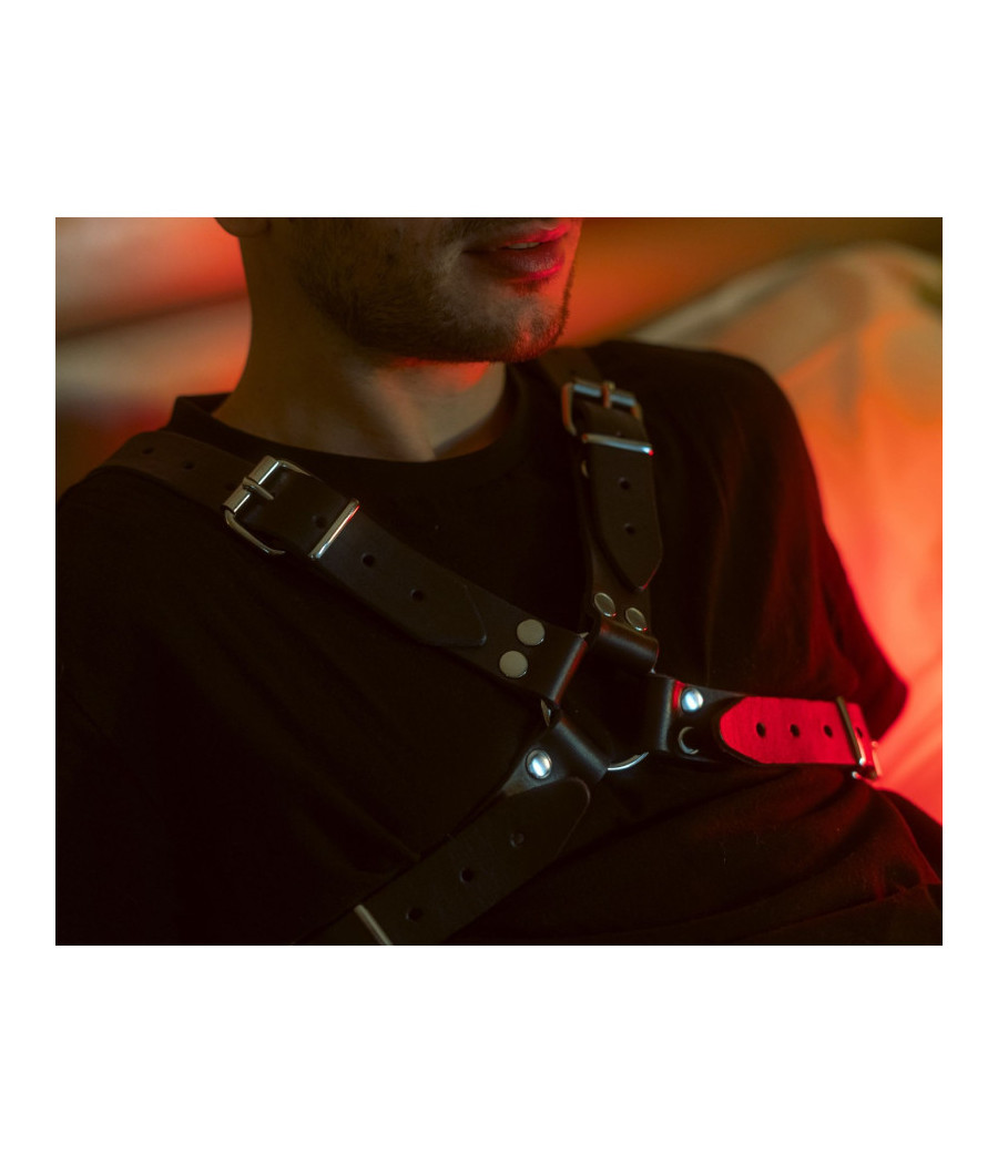 Harnais buste en cuir noir homme en X