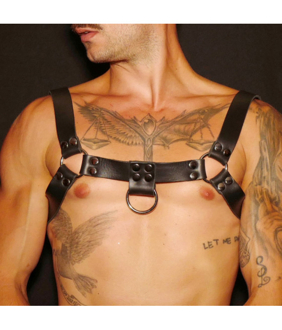 Harnais buste en cuir noir homme en H