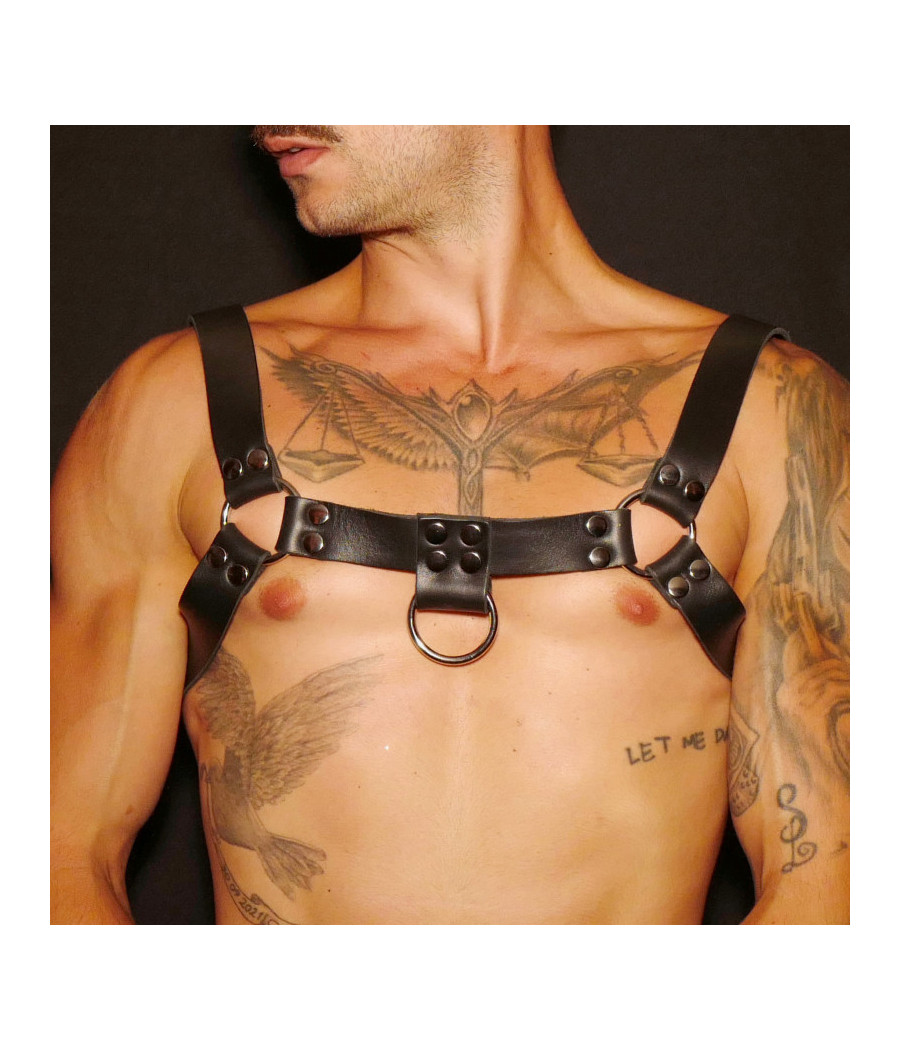 Harnais buste en cuir noir homme en H