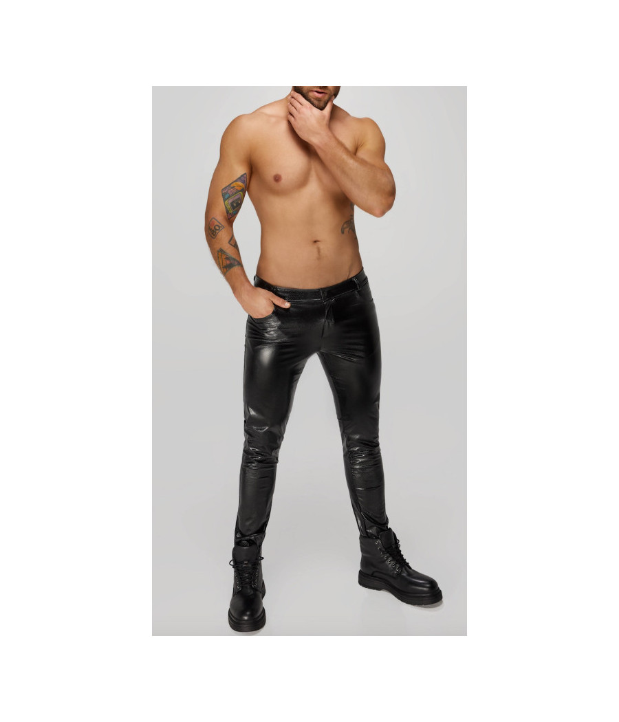 H067 Pantalon long en wetlook serpent avec poches arrière