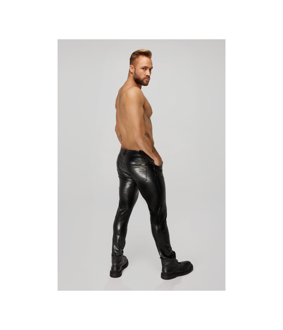H067 Pantalon long en wetlook serpent avec poches arrière
