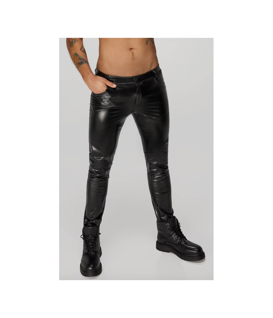 H067 Pantalon long en wetlook serpent avec poches arrière