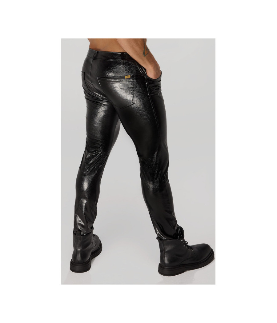H067 Pantalon long en wetlook serpent avec poches arrière
