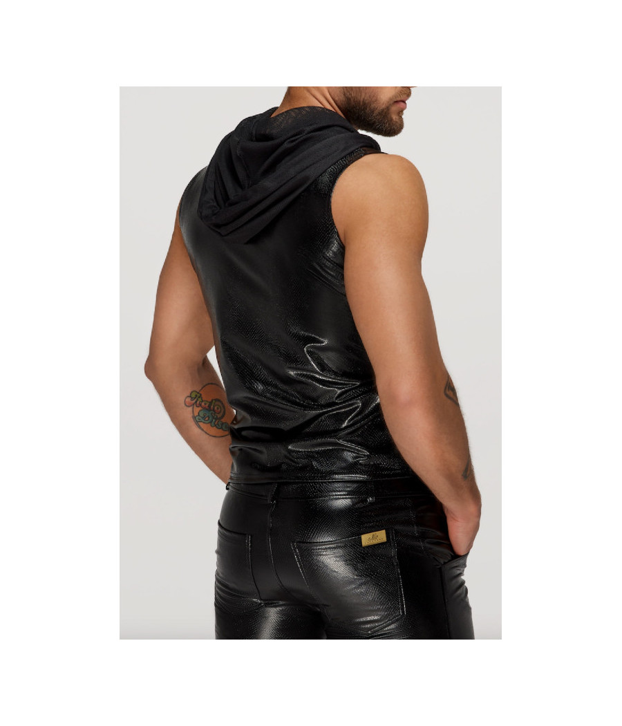 H066 Top zippé sans manches à capuche transparente, aspect serpent 