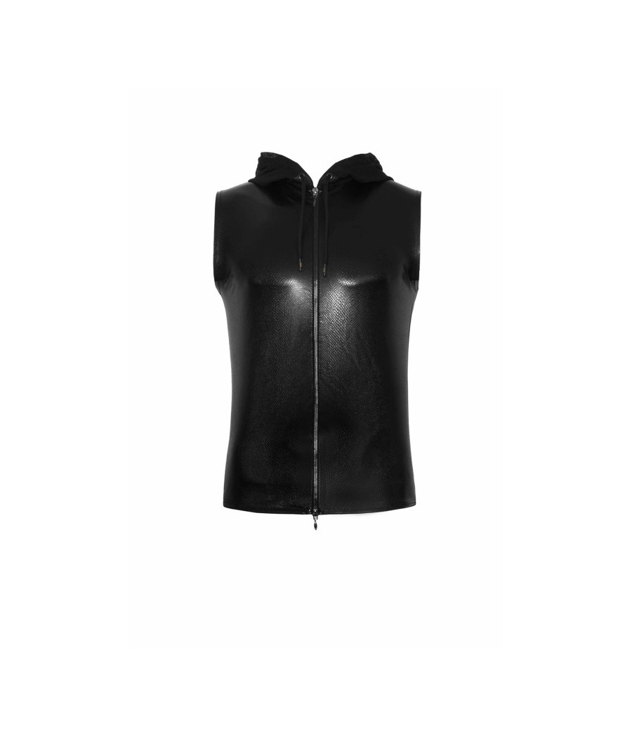 H066 Top zippé sans manches à capuche transparente, aspect serpent 