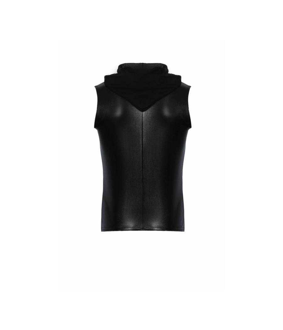 H066 Top zippé sans manches à capuche transparente, aspect serpent 