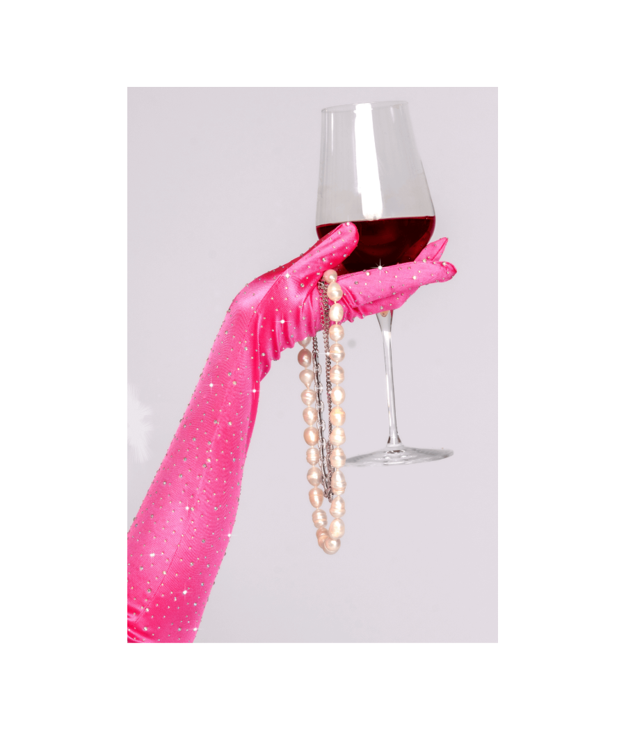 Une paire de gants satinés roses avec strass - Mapalé