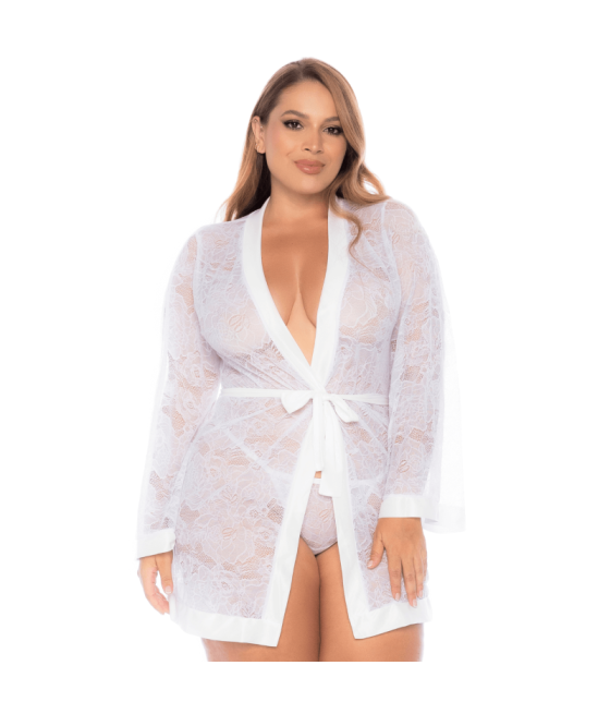 Peignoir grande taille en dentelle blanche 