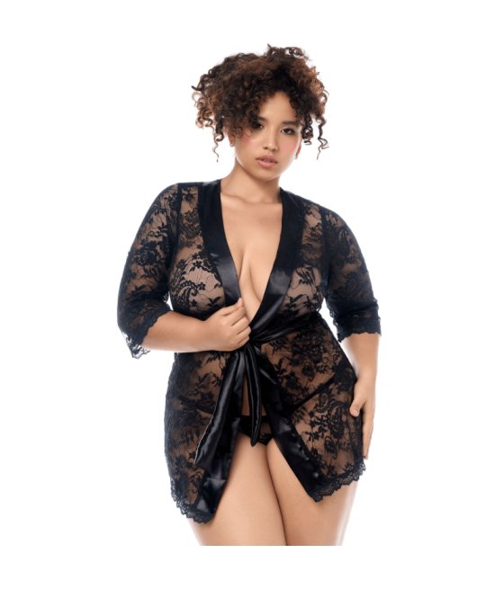 Peignoir en dentelle grande taille Mapalé avec string assorti 