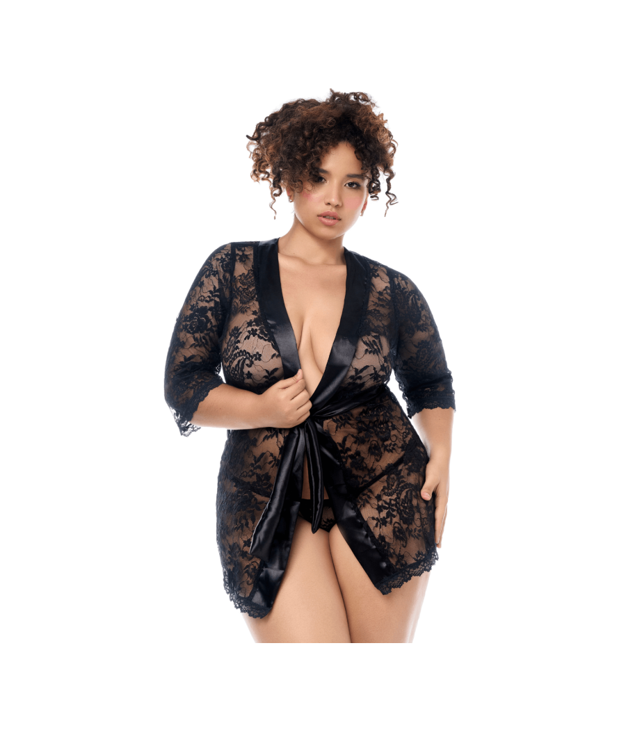 Peignoir en dentelle grande taille Mapalé avec string assorti 