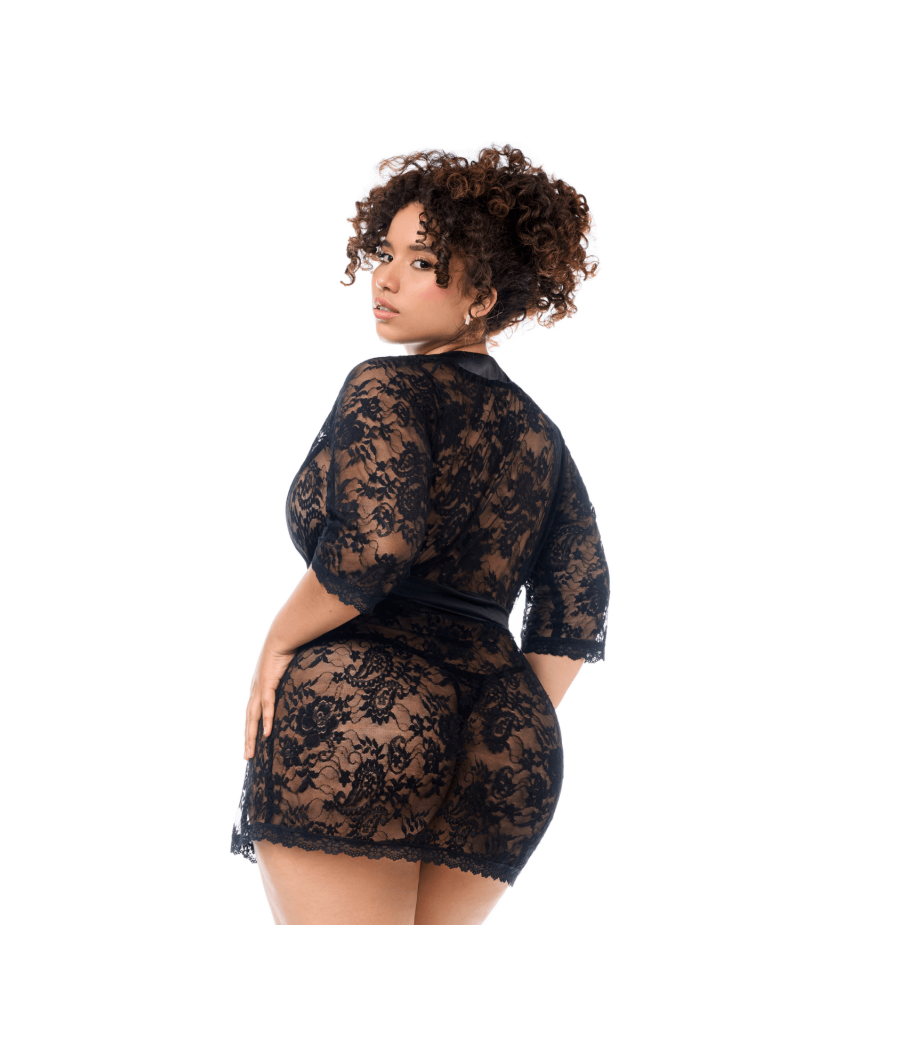Peignoir en dentelle grande taille Mapalé avec string assorti 