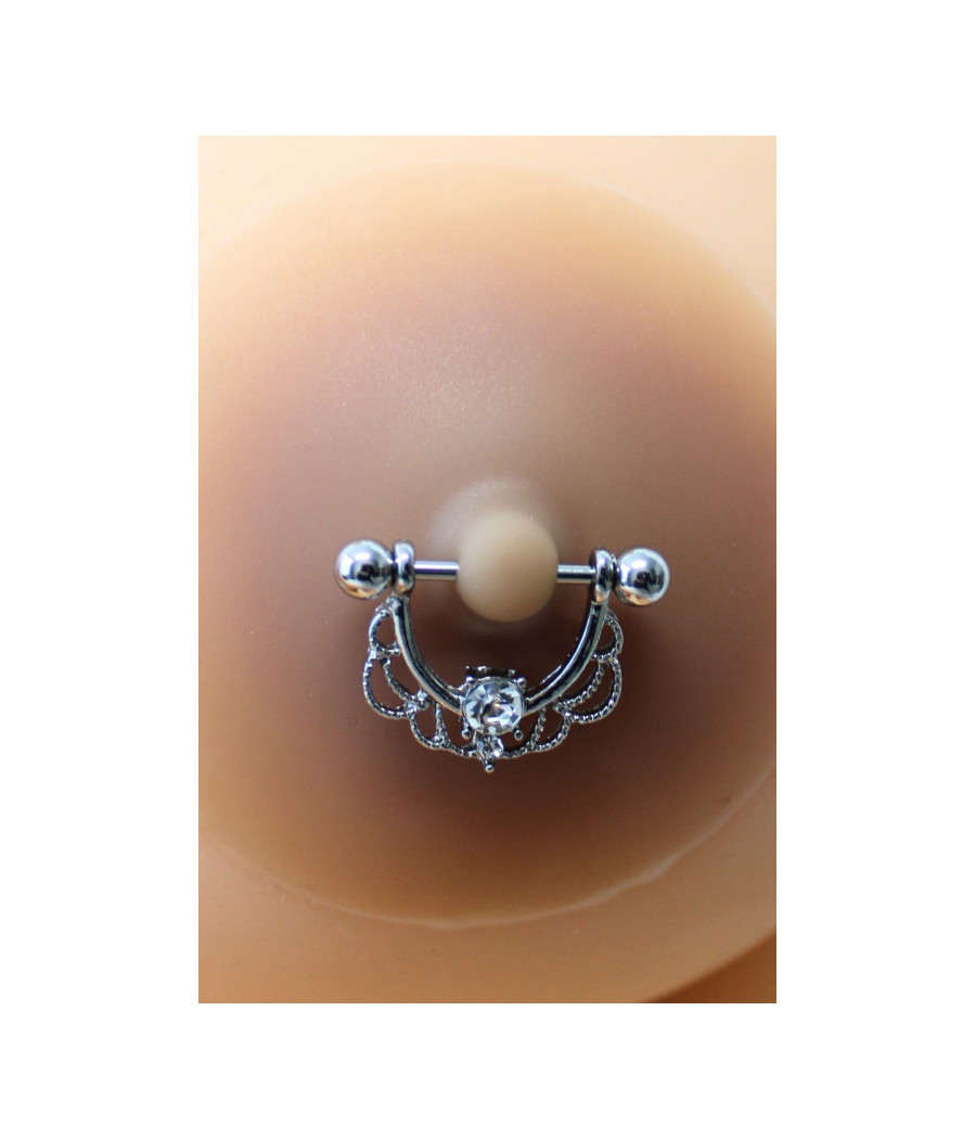 Paire de cache-tétons piercing barre demi-anneau faux diamant peau métisse 