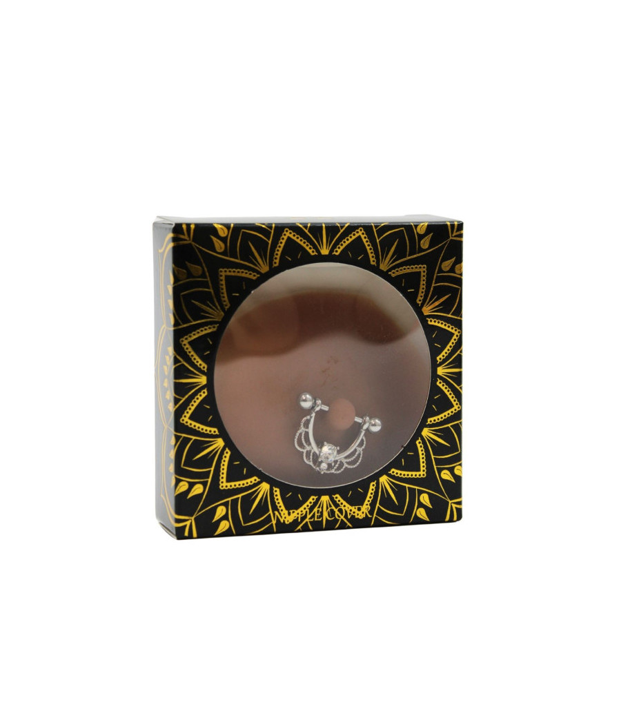 Paire de cache-tétons piercing barre demi-anneau faux diamant peau foncée 