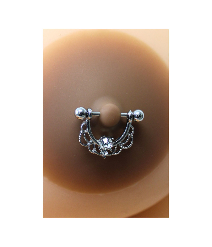 Paire de cache-tétons piercing barre demi-anneau faux diamant peau foncée 