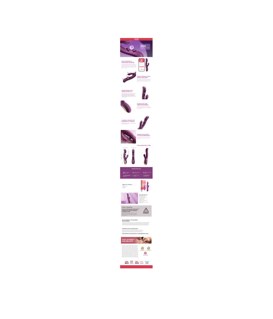 Gem vibromasseur rabbit avec capteurs de pression et application Violet