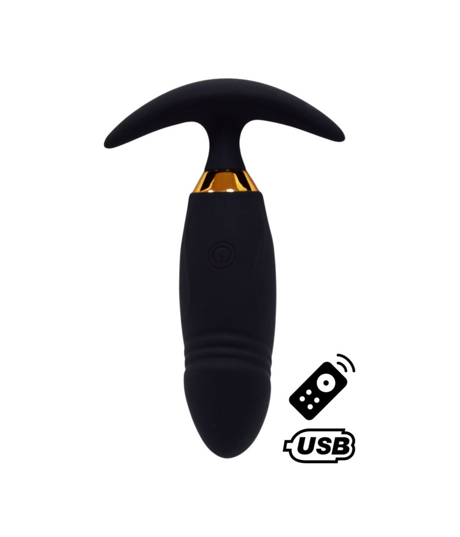 PEACH, Plug Vibrant noir long USB avec télécommande, dans un silicone médical doux et lisse