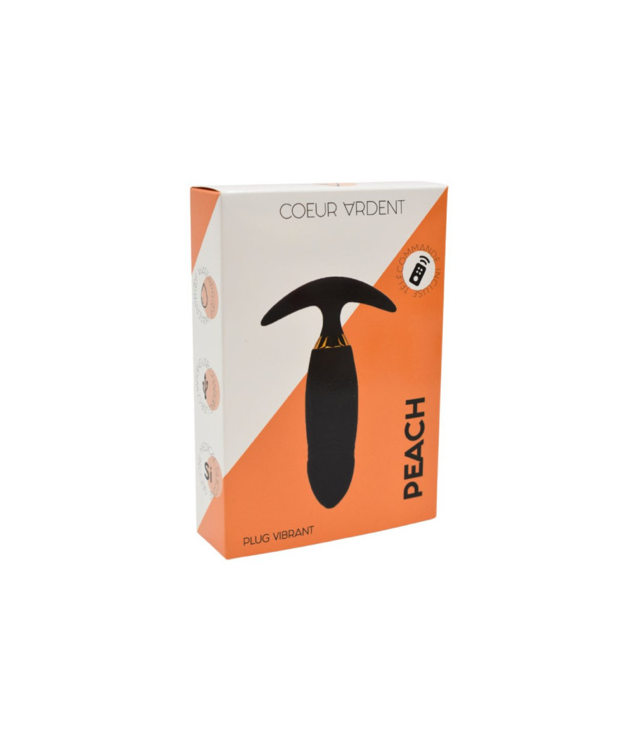 PEACH, Plug Vibrant noir long USB avec télécommande, dans un silicone médical doux et lisse
